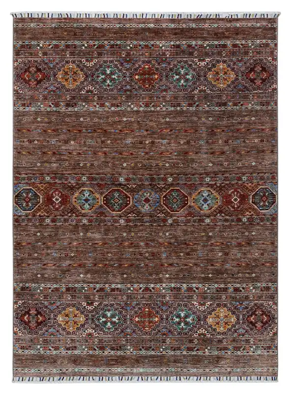 Tappeto Afghan marrone in lana, fatto a mano 210x153cm