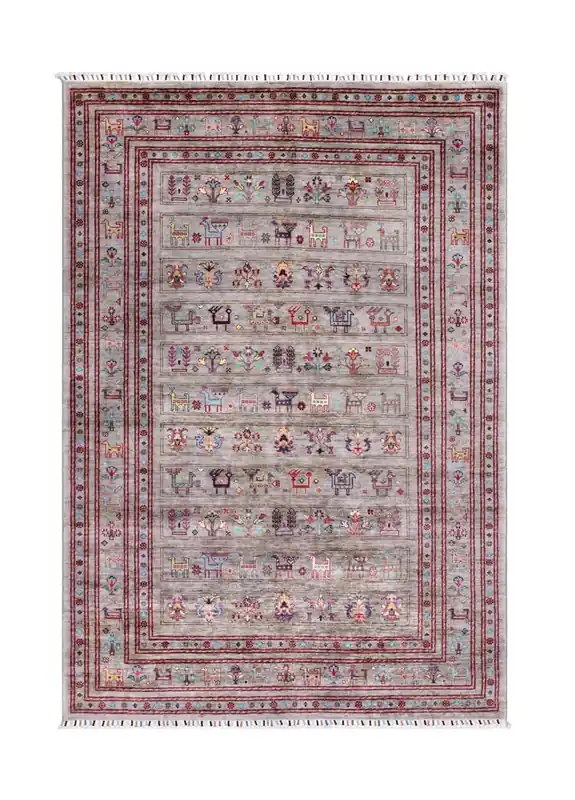 Tappeto Afghan grigio in lana, fatto a mano 253x171cm