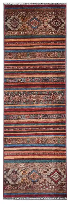 Afghan wool runner rug multi, handmade 288x82cm