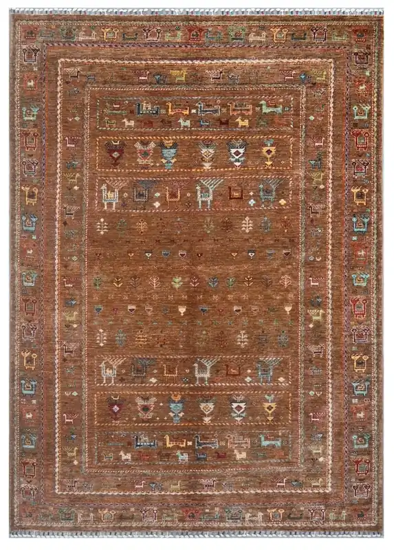 Tappeto Afghan marrone in lana, fatto a mano 248x178cm