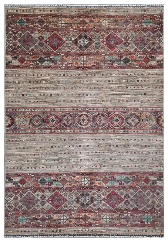 Tappeto Afghan grigio in lana, fatto a mano 247x173cm