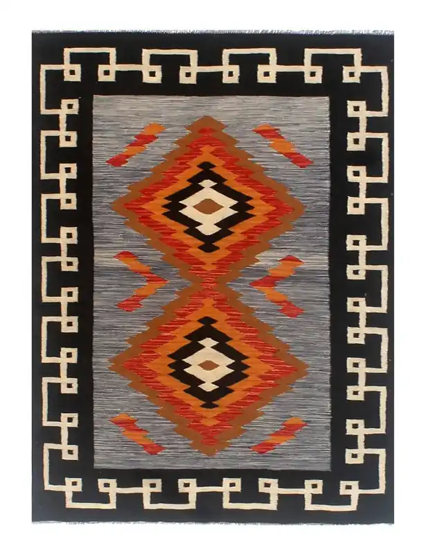 Tappeto Kilim moderno in lana multicolore 202x145cm