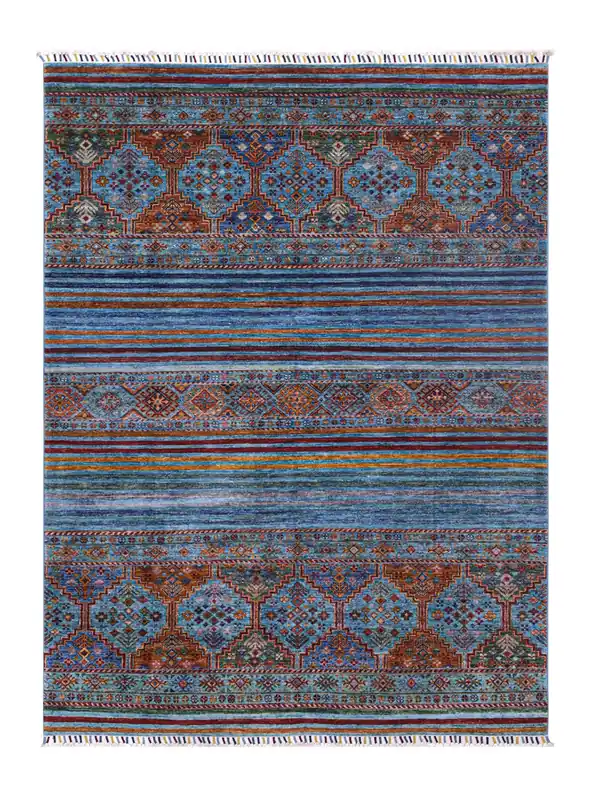 Tappeto Afghan blu in lana, fatto a mano 227x176cm