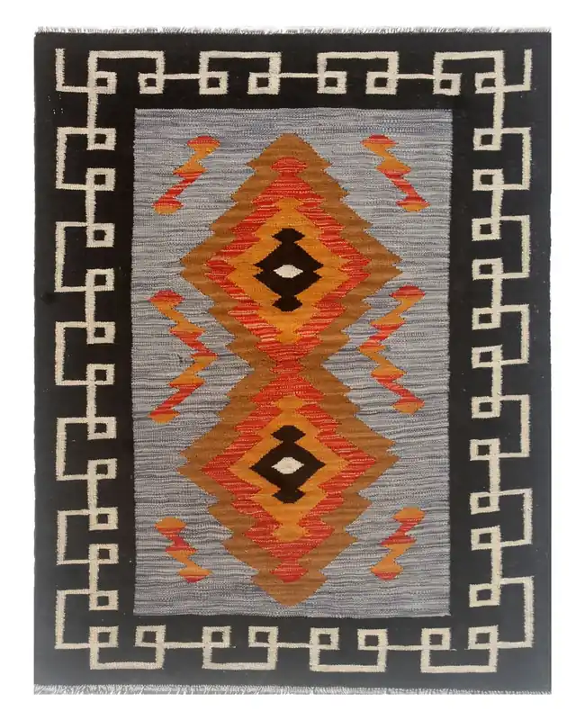 Tappeto Kilim moderno in lana multicolore 148x102cm
