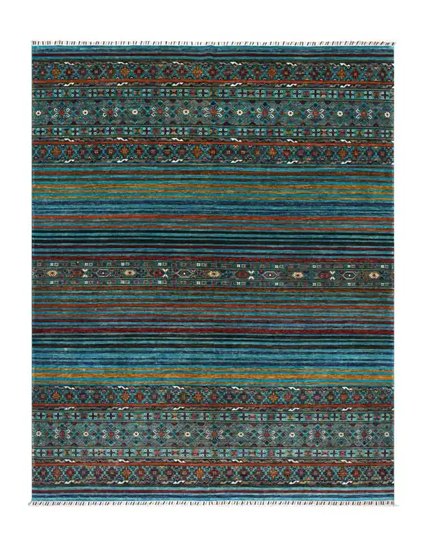 Tappeto Afghan blu in lana, fatto a mano 309x250cm
