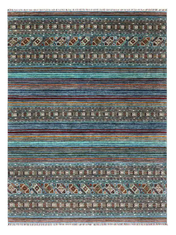 Tappeto Afghan blu in lana, fatto a mano 313x237cm