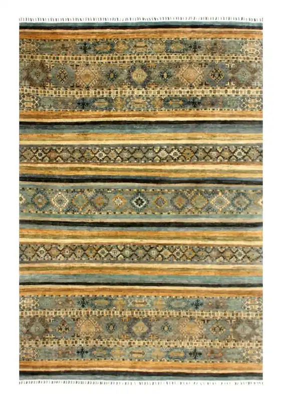 Tappeto Afghan giallo in lana, fatto a mano 240x176cm