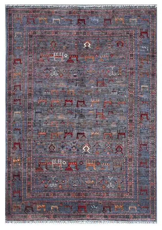 Tappeto Afghan grigio in lana, fatto a mano 246x173cm