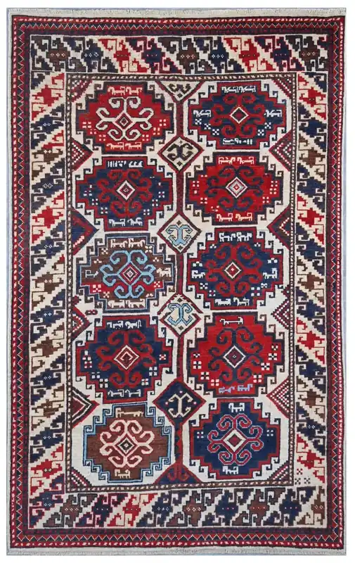 Tappeto Kazak Classico, Multicolore, fatto a mano, 203x121cm