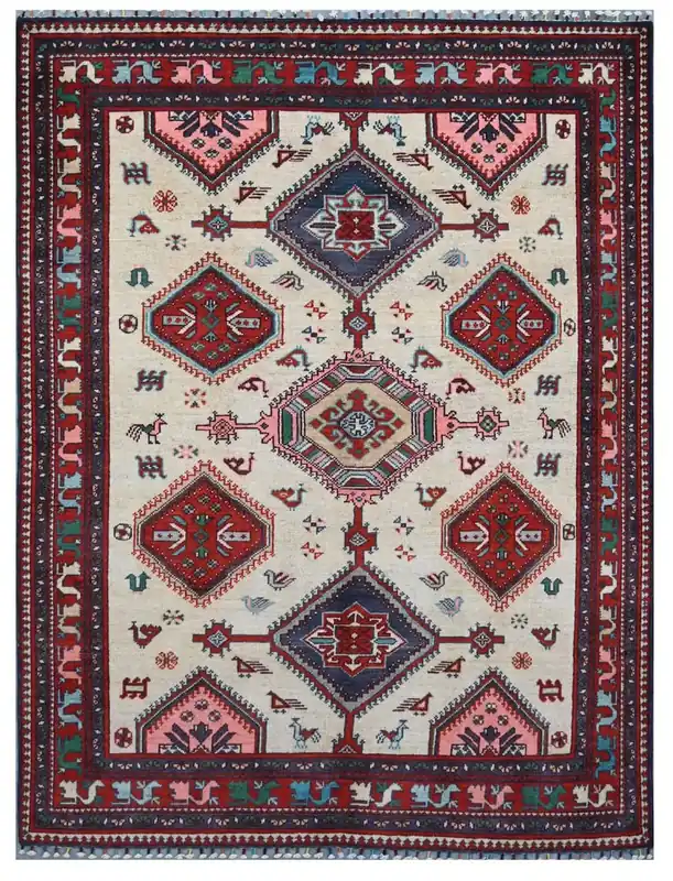 Tappeto Kazak Classico, Multicolore, fatto a mano, 199x147cm