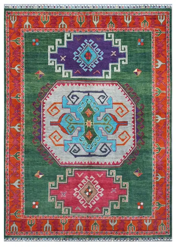 Tappeto Kazak Classico, Multicolore, fatto a mano, 202x146cm