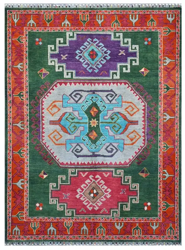 Tappeto Kazak Classico, Multicolore, fatto a mano, 201x145cm