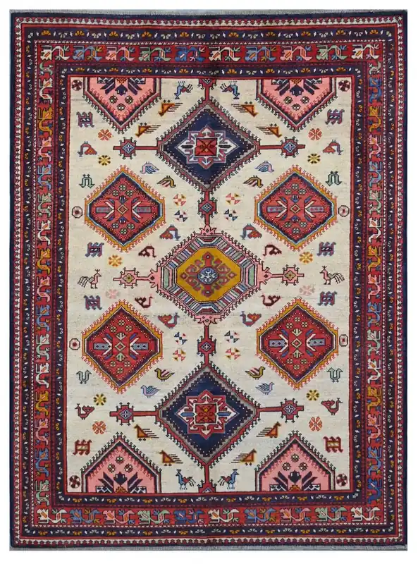 Tappeto Kazak Classico, Multicolore, fatto a mano, 201x149cm