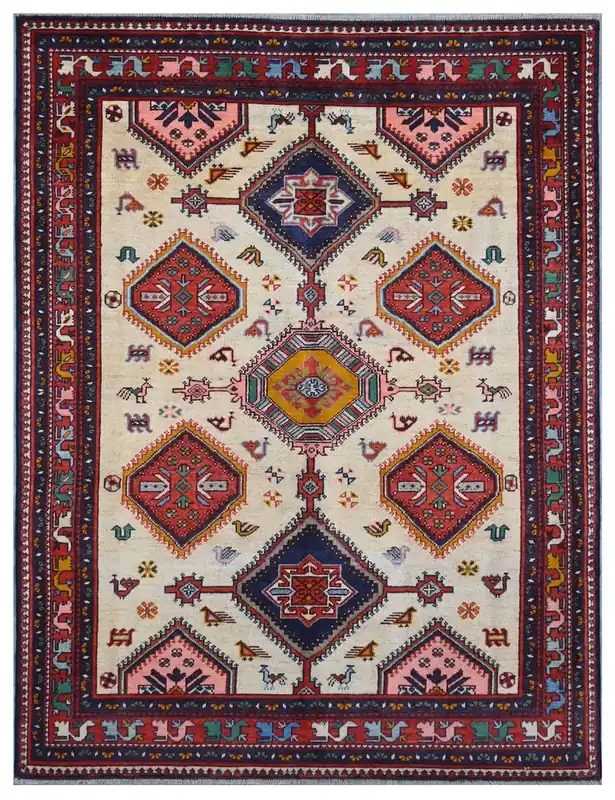 Tappeto Kazak Classico, Multicolore, fatto a mano, 203x151cm