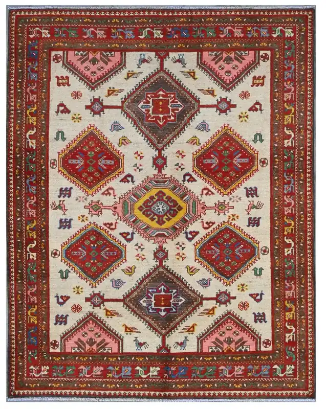 Tappeto Kazak Classico, Multicolore, fatto a mano, 199x153cm