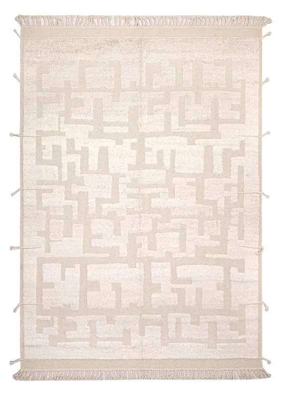 Modern design white Berber style carpet, handmade 345x252cm