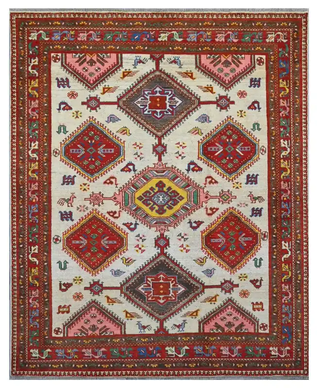 Tappeto Kazak Classico, Multicolore, fatto a mano, 196x156cm