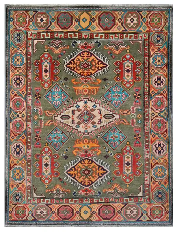 Tappeto Kazak Classico, Multicolore, fatto a mano, 201x146cm