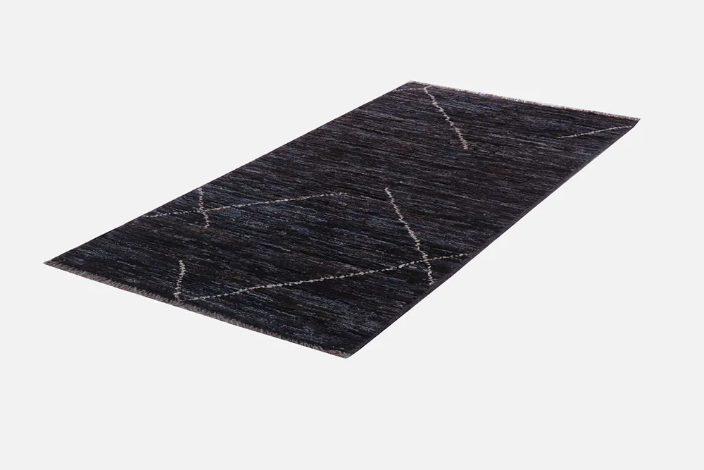 Modern design black Berber style runner rug, handmade 190x53cm