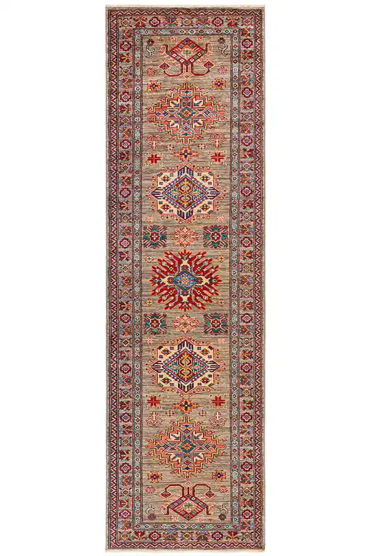 Classic Kazak runner rug, Multicoloured, handmade, 302x82cm