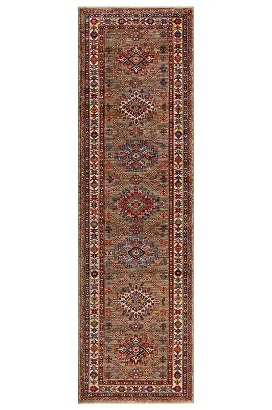 Classic Kazak runner rug, Multicoloured, handmade, 305x81cm