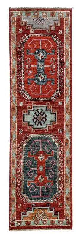 Tappeto Passatoia Kazak Classico, Multicolore, fatto a mano, 329x82cm