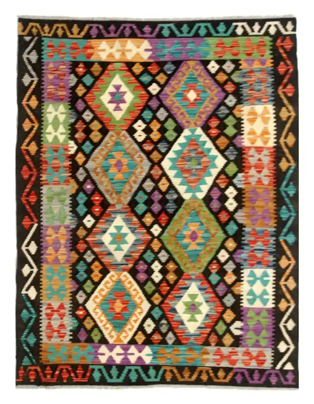 Tappeto Kilim moderno in lana multicolore 171x119cm