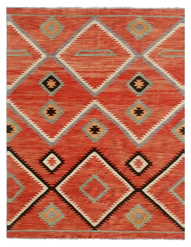 Tappeto Kilim moderno in lana multicolore 298x201cm