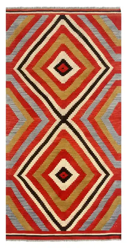 Tappeto Kilim moderno in lana multicolore 201x102cm