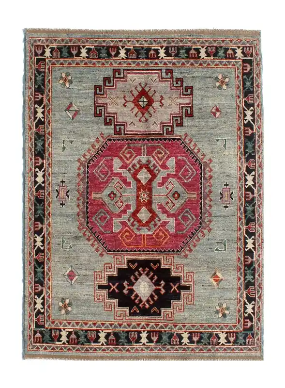 Tappeto Kazak Classico, Blu chiaro, fatto a mano, 240x175cm