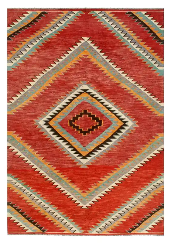 Tappeto Kilim moderno in lana multicolore 300x197cm