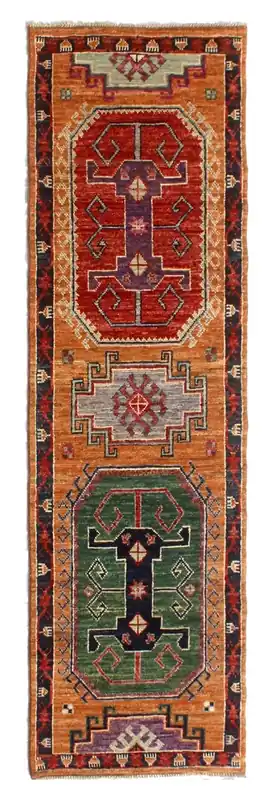 Tappeto Passatoia Kazak Classico, Arancione, fatto a mano, 300x90cm