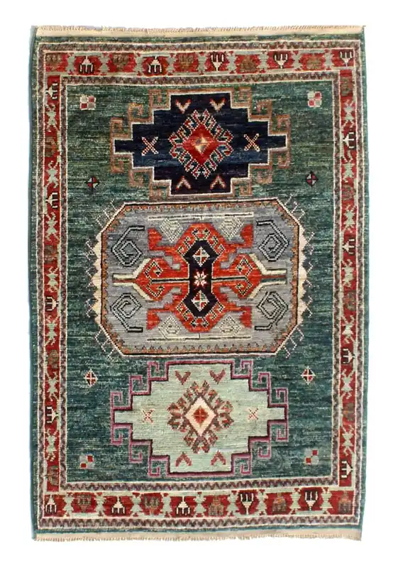 Tappeto Kazak Classico, Verde, fatto a mano, 200x151cm