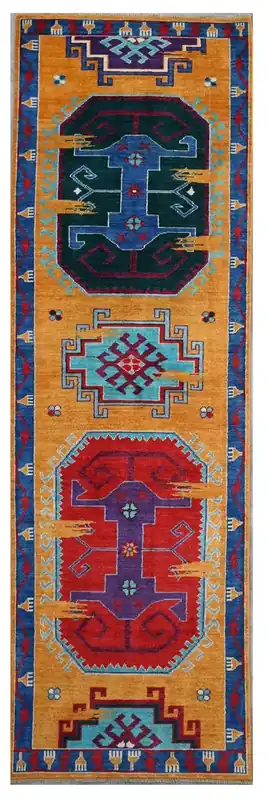 Tappeto Passatoia Kazak Classico, Arancione, fatto a mano, 299x80cm