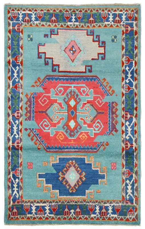 Tappeto Kazak Classico, Blu, fatto a mano, 194x123cm
