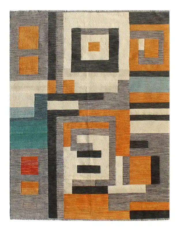 Tappeto Kilim moderno in lana multicolore 242x183cm
