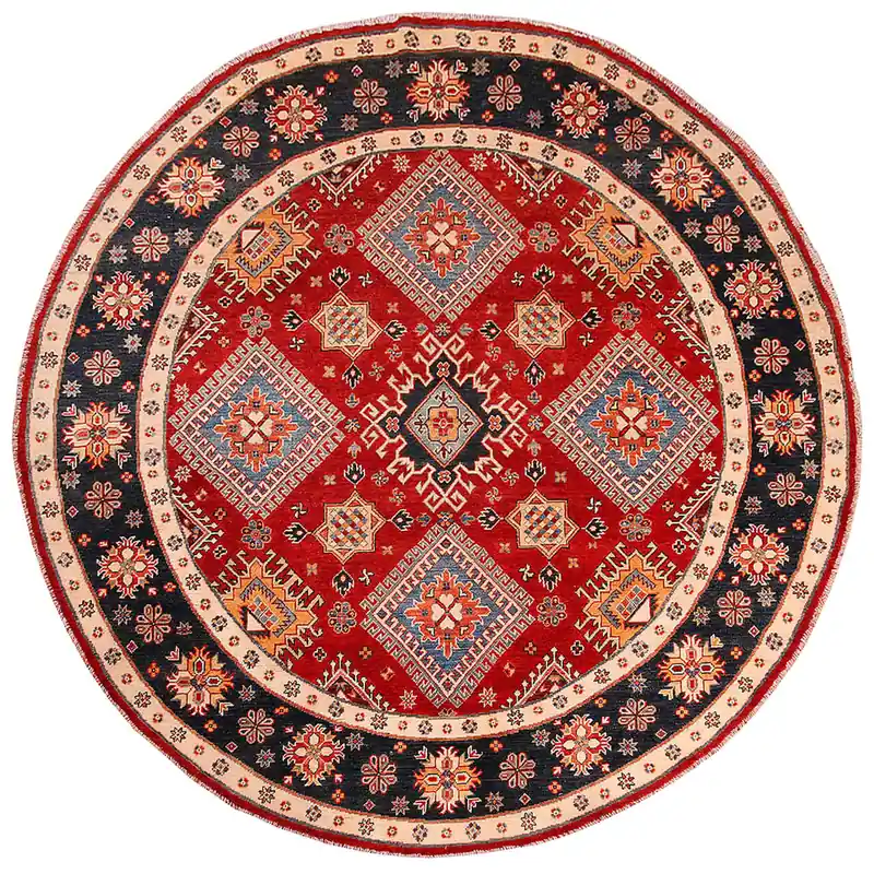 Tappeto rotondo Kazak Classico, Rosso, fatto a mano, 239x236cm