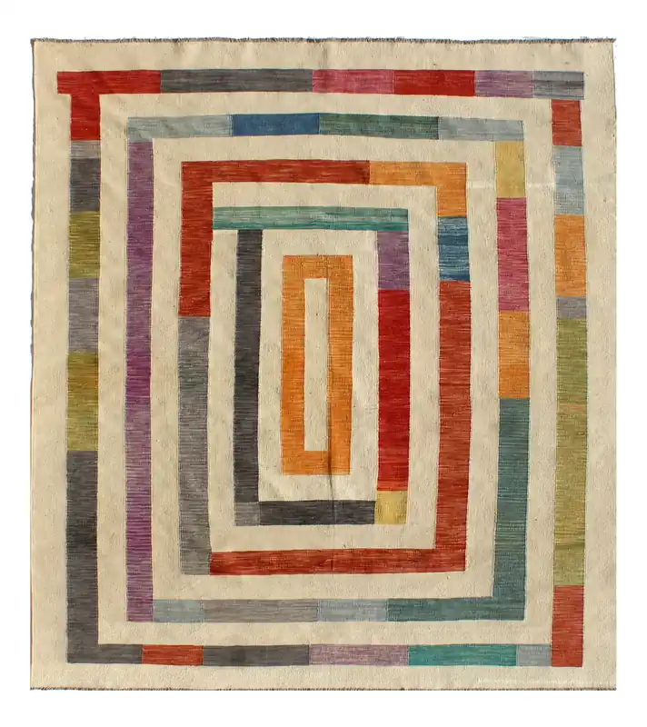 Tappeto Kilim moderno in lana multicolore 301x258cm
