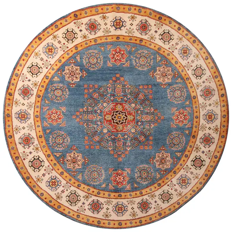 Tappeto rotondo Kazak Classico, Blu, fatto a mano, 236x236cm