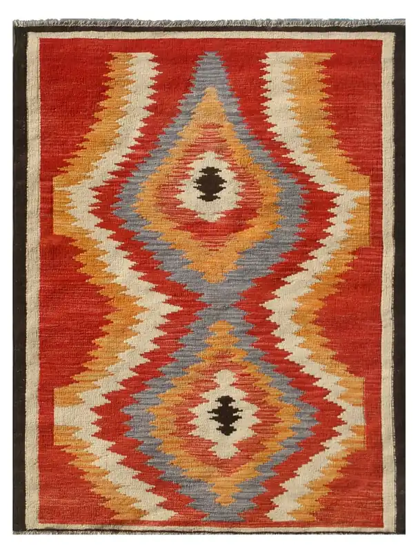 Tappeto Kilim moderno in lana multicolore 183x130cm