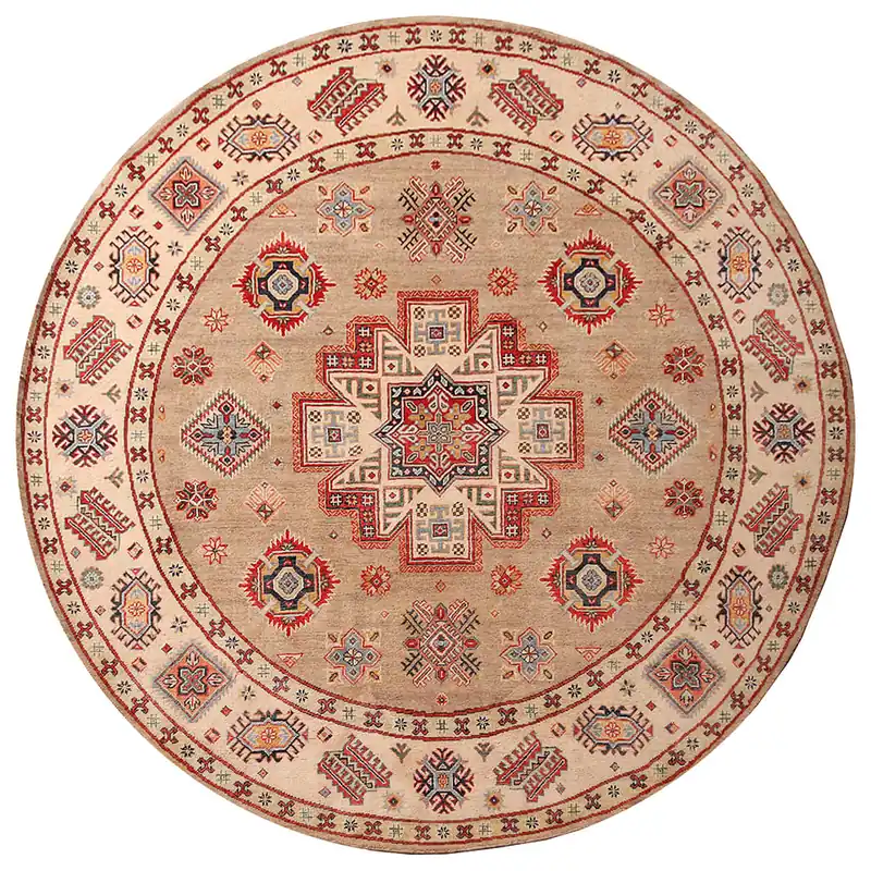 Tappeto rotondo Kazak Classico, Beige, fatto a mano, 239x236cm