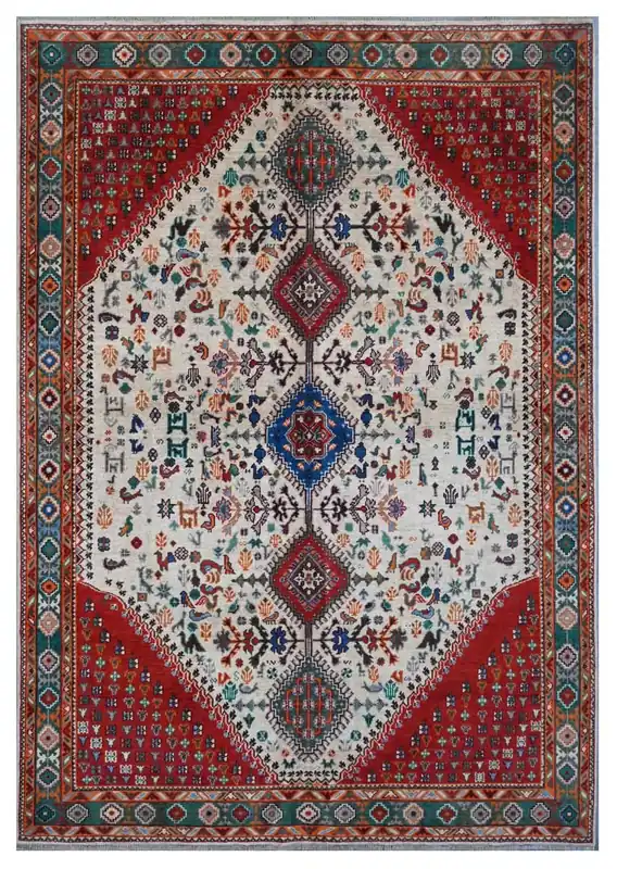 Tappeto Kazak Classico, Rosso Bianco, fatto a mano, 243x167cm