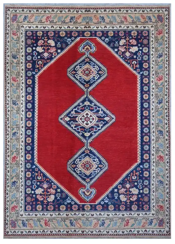 Tappeto Kazak Classico, Rosso Blu, fatto a mano, 247x174cm