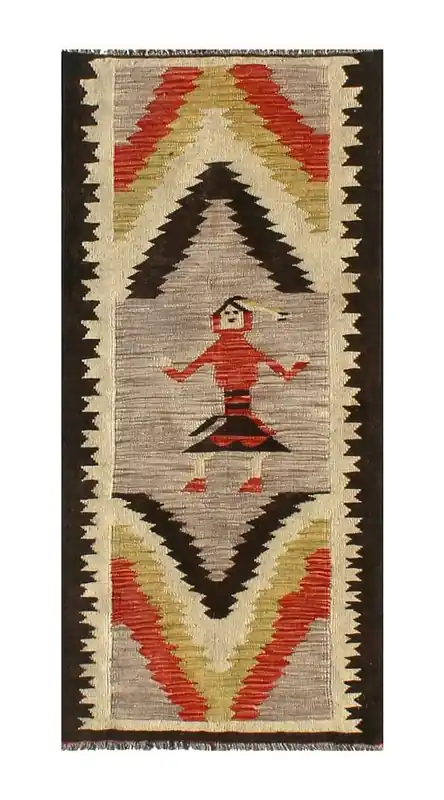 Tappeto passatoia Kilim moderno in lana multicolore 155x77cm
