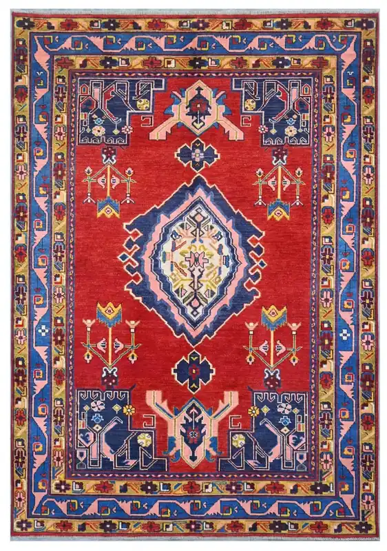 Tappeto Kazak Classico, Rosso Blu, fatto a mano, 251x170cm