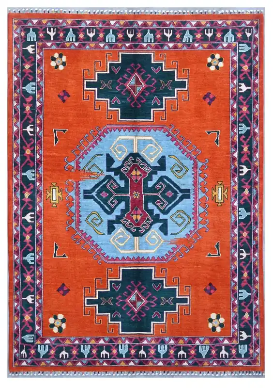 Tappeto Kazak Classico, Arancione, fatto a mano, 241x167cm