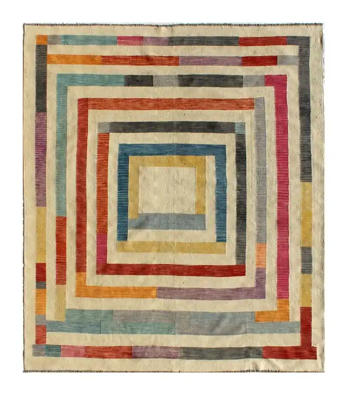 Tappeto Kilim moderno in lana multicolore 298x252cm