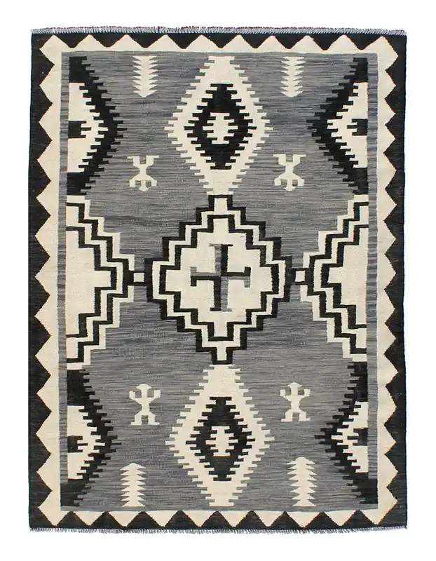 Tappeto Kilim moderno in lana multicolore 193x145cm