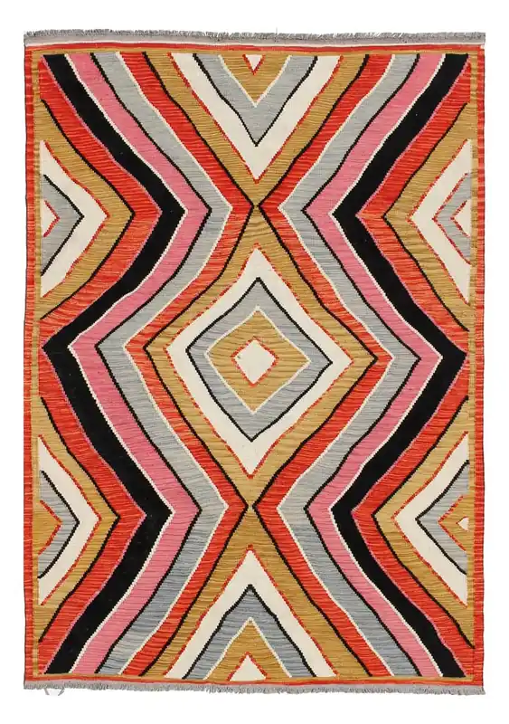 Tappeto Kilim moderno in lana multicolore 200x154cm