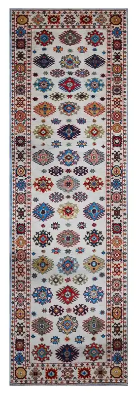Tappeto Passatoia Kazak Classico, Multicolore, fatto a mano, 293x80cm